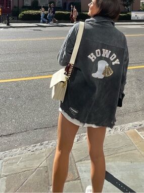 Graphic 'Howdy' Washed Black Denim Jacket